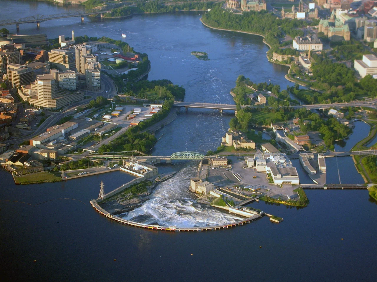 The Chaudière Falls in Ottawa in June, as seen during a hot air balloon ride.