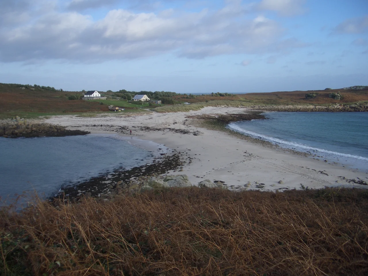 Sandbar between St. Agnes and Gugh on the Isles of Scilly off the coast of Cornwall.
