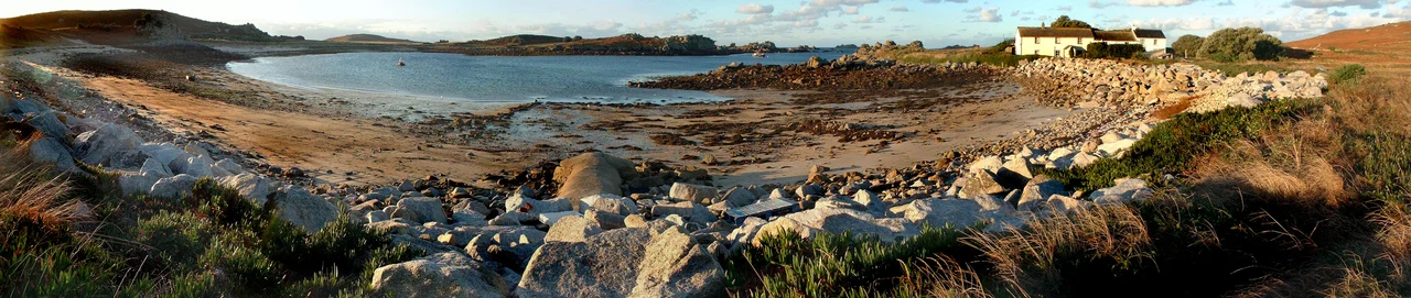 Great Porth, Bryher, Isles of Scilly. Panorama photo by Hugh Mason