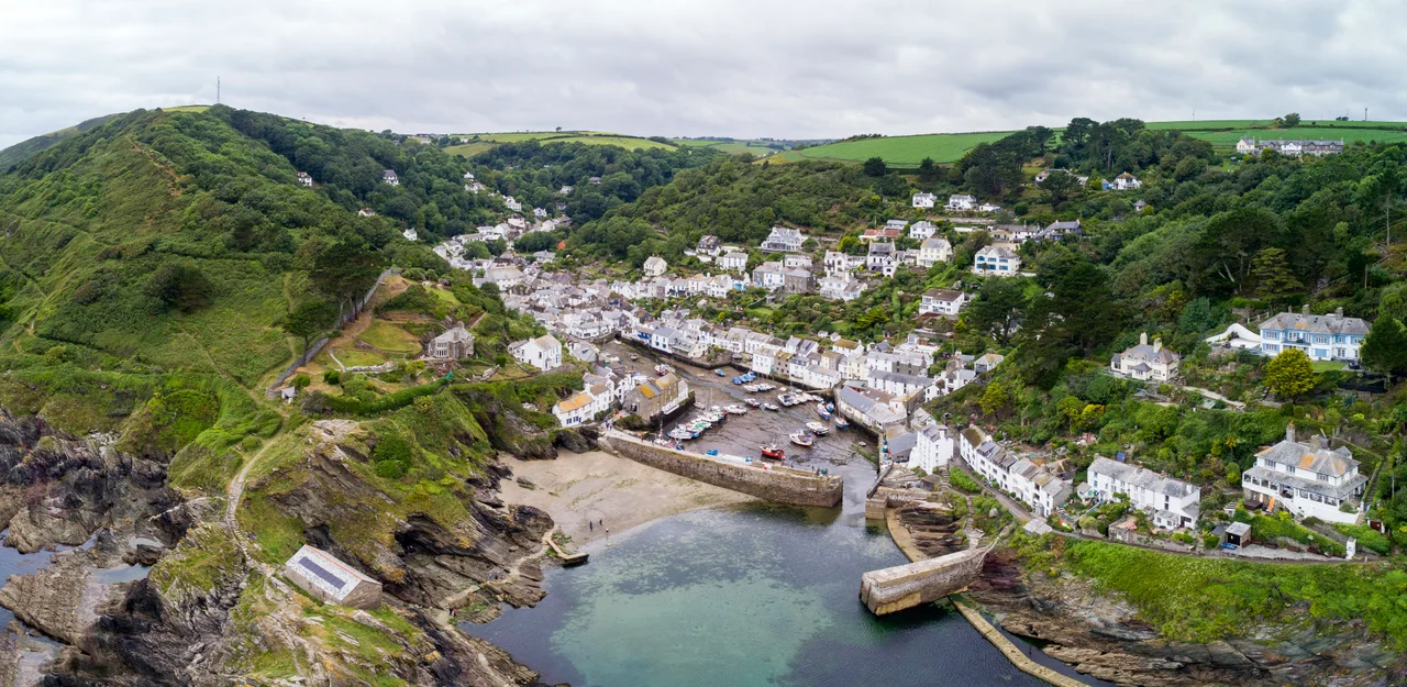 aerial panorama polperro cornwall 2017