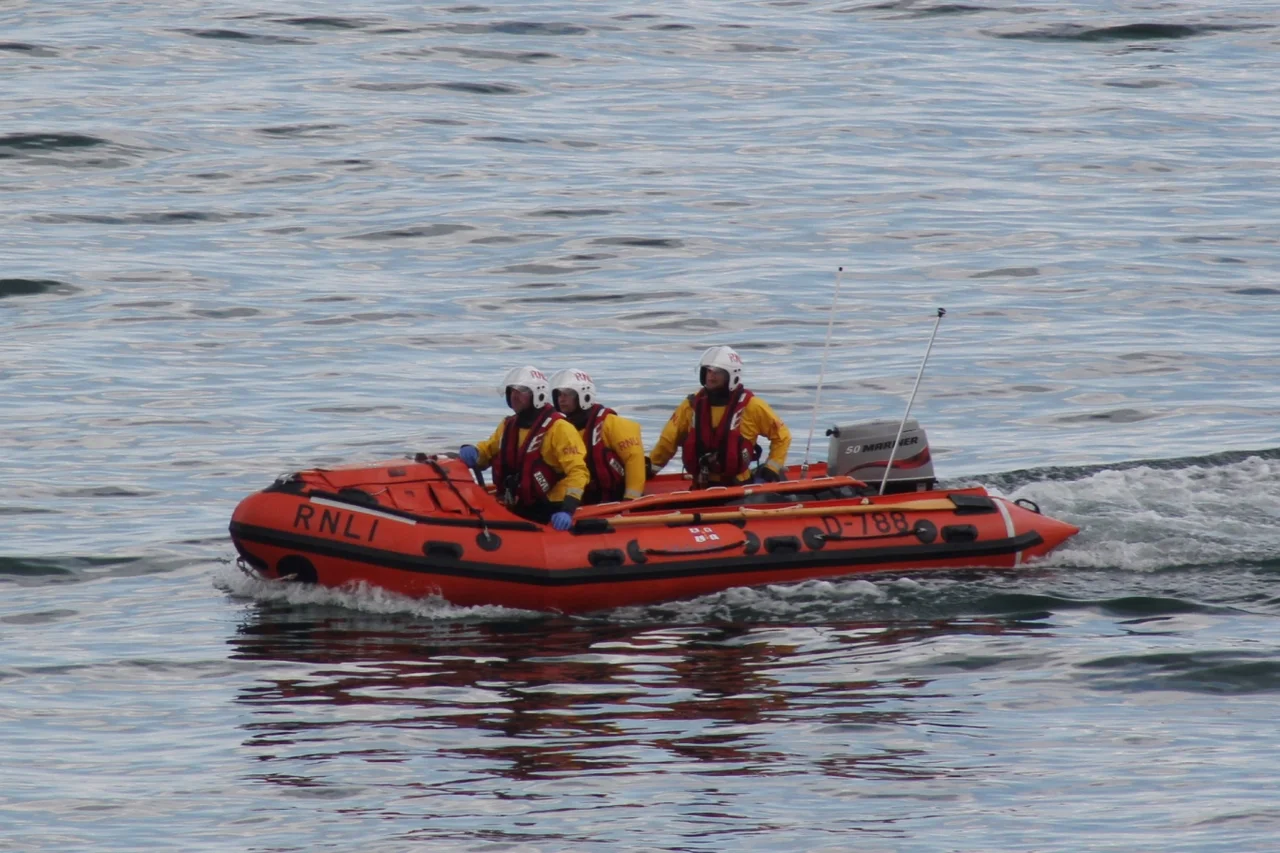 The Torbay inshore lifeboat D-788 Leslie &amp; Mary Daws crossing the bay on a 'shout' to assist an injured kayaker.