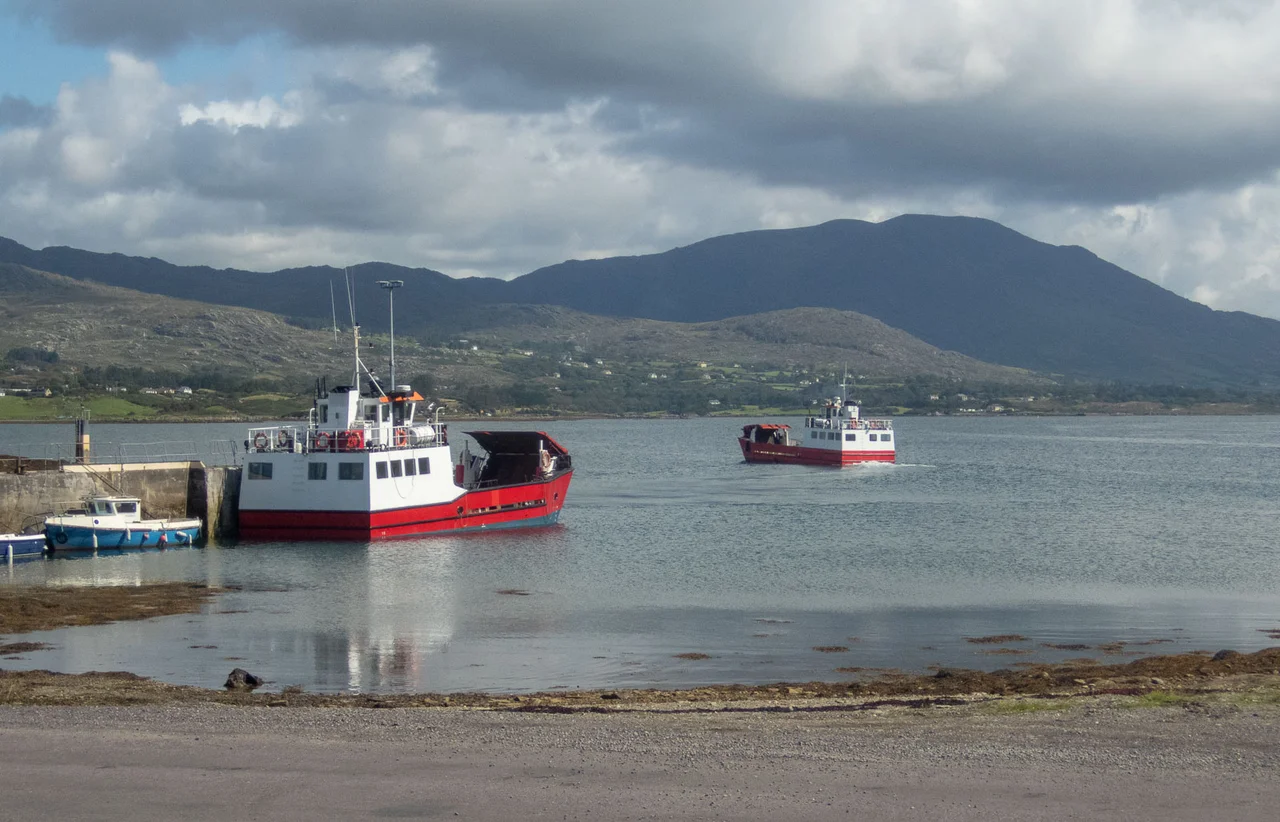 The Bere Island ferry. There are two vehicle ferries to Bere Island. This is the westerly one, on its way back to Castletown Bearhaven.
