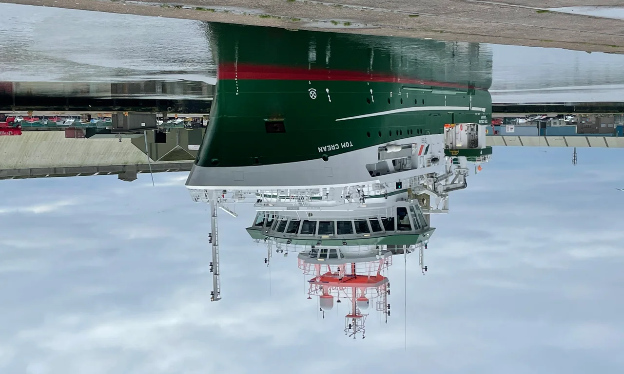 Marine Institute research vessel, the RV Tom Crean, near Horgan's Quay in Cork city, Ireland, on 1 December 2022