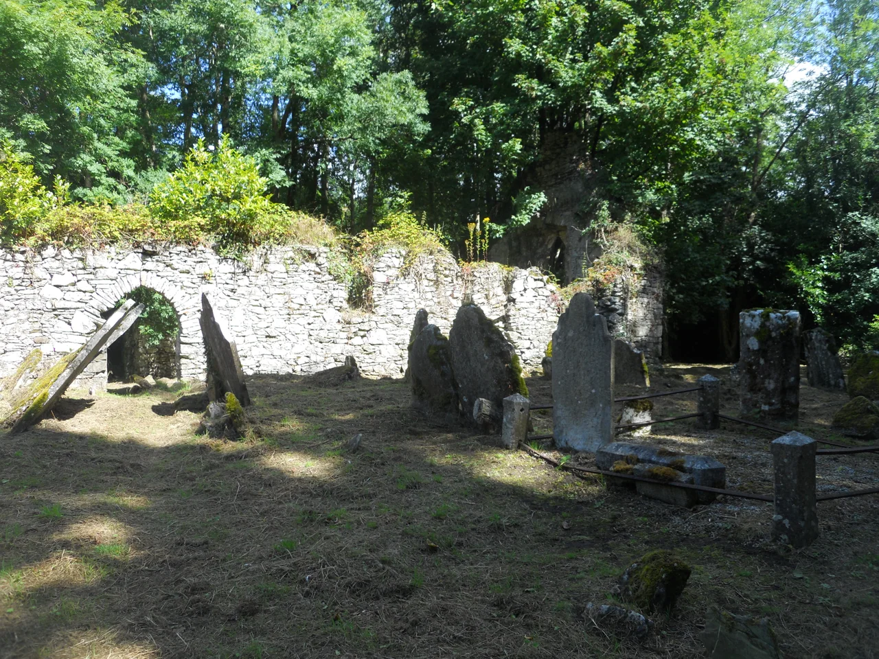 The ruins of Ballyoughtera Church (built 1549, destroyed 1641) on the grounds of Castlemartyr House, Imokilly, Cork, Ireland.