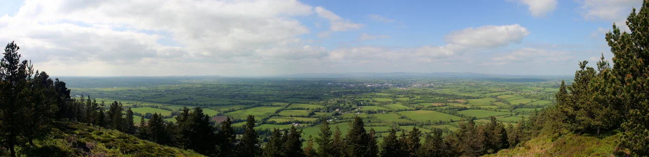 Panorama view on Tipperary and surroundings, and at the horizon the Silvermines Mountains.