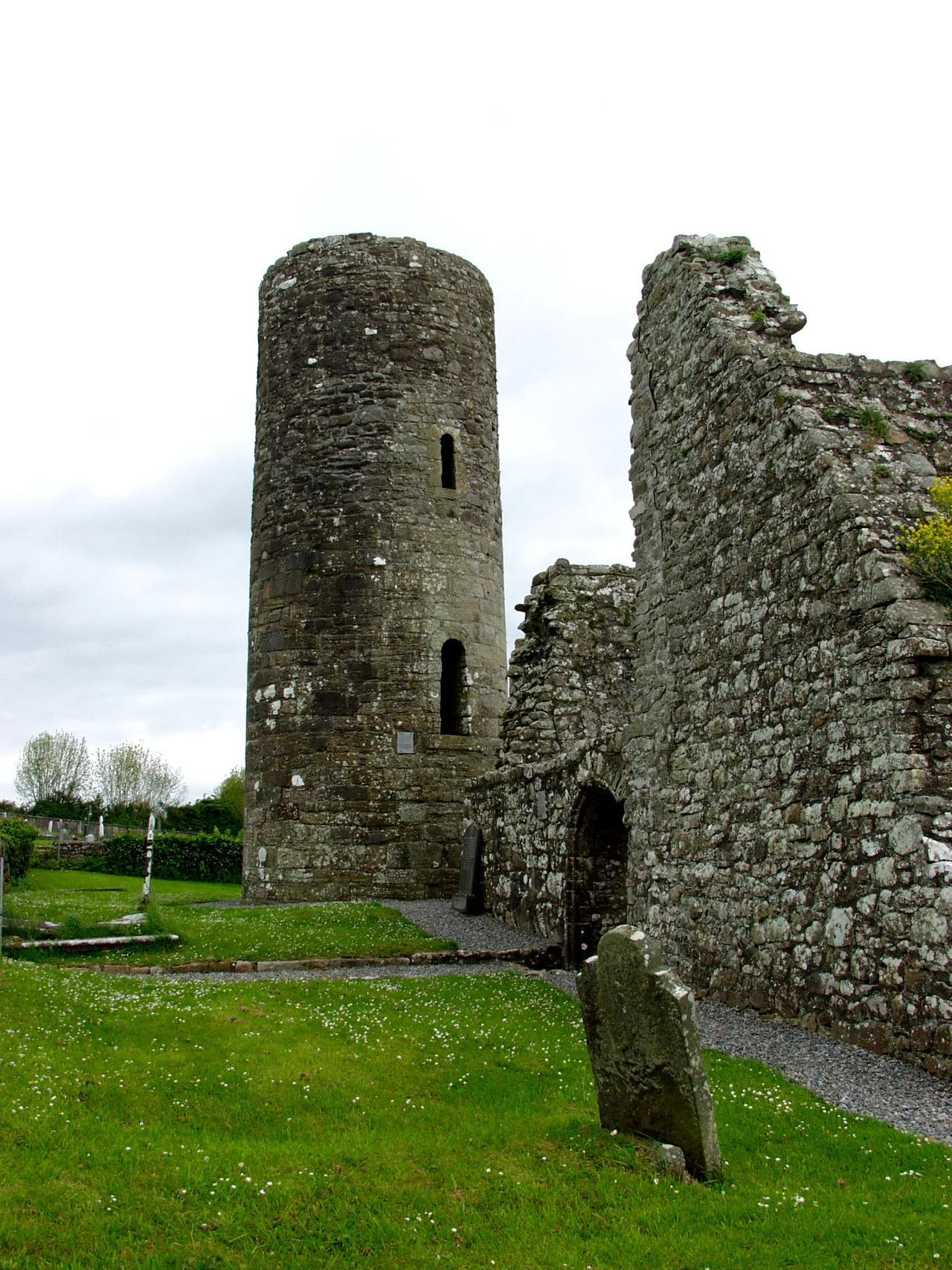 Drumlane. Ruins of round tower and church.