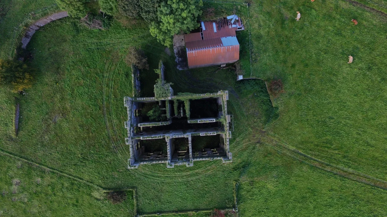 Drone shot of Ogilbys Castle Donemana