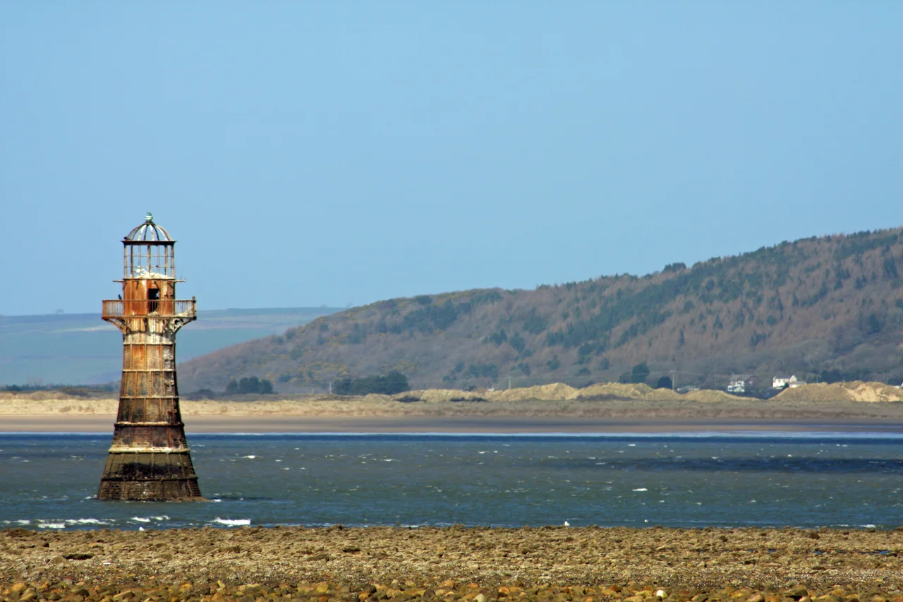 Whiteford Lighthouse, located near Whiteford Sands, southern Wales
