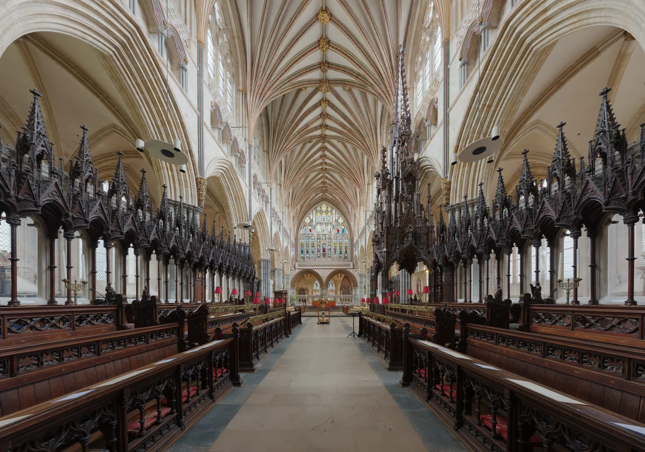 The quire of Exeter Cathedral looking east toward the Lady Chapel