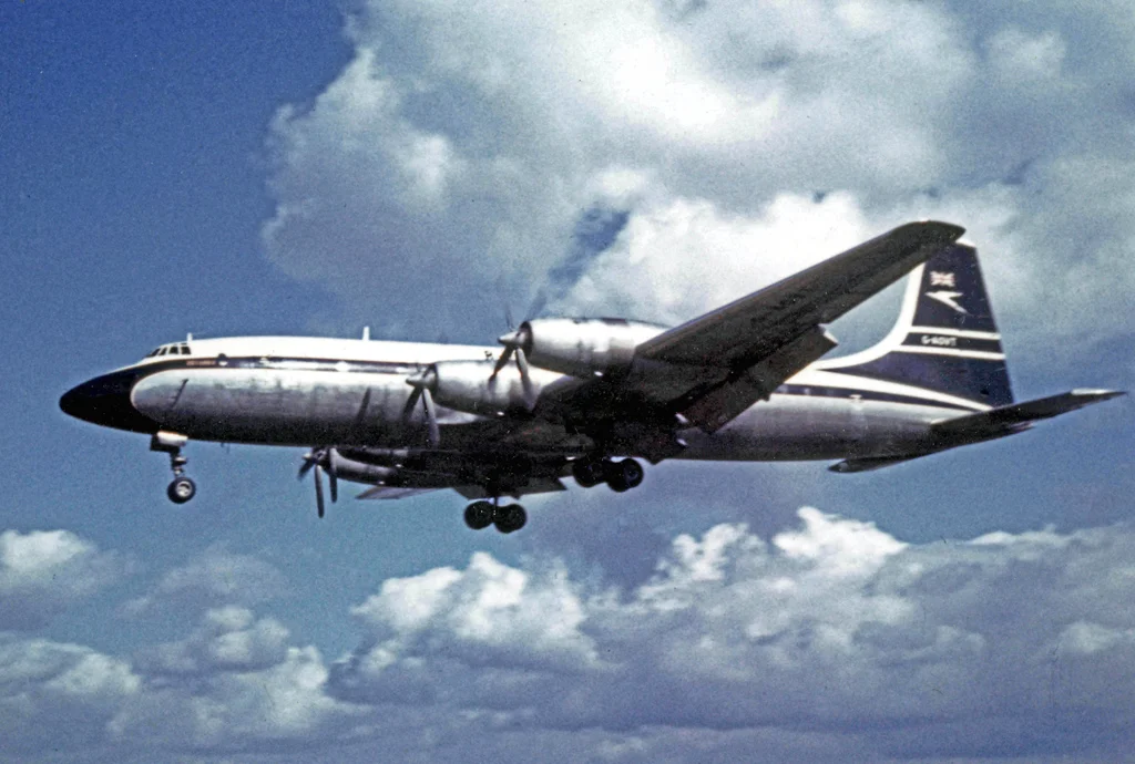 Bristol Britannia 312 G-AOVT of BOAC at Manchester Airport in 1962