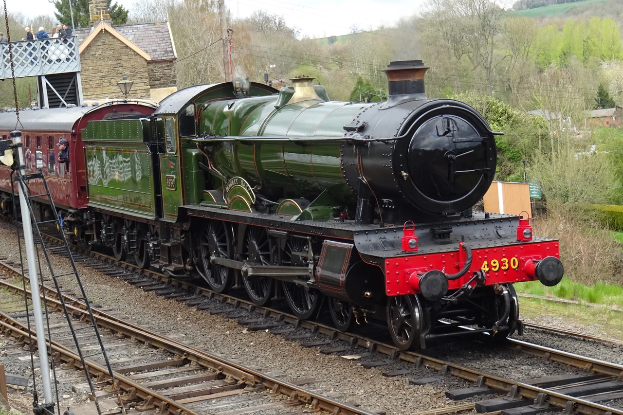 One of the highlights of today, to see the magnificent 4930 Hagley Hall Steam Locomotive in operation which finally returned to steam in 2022 after 36 years. At Highley Station with its train during the Spring Steam Gala on the Severn Valley Railway, 15th April 2023.