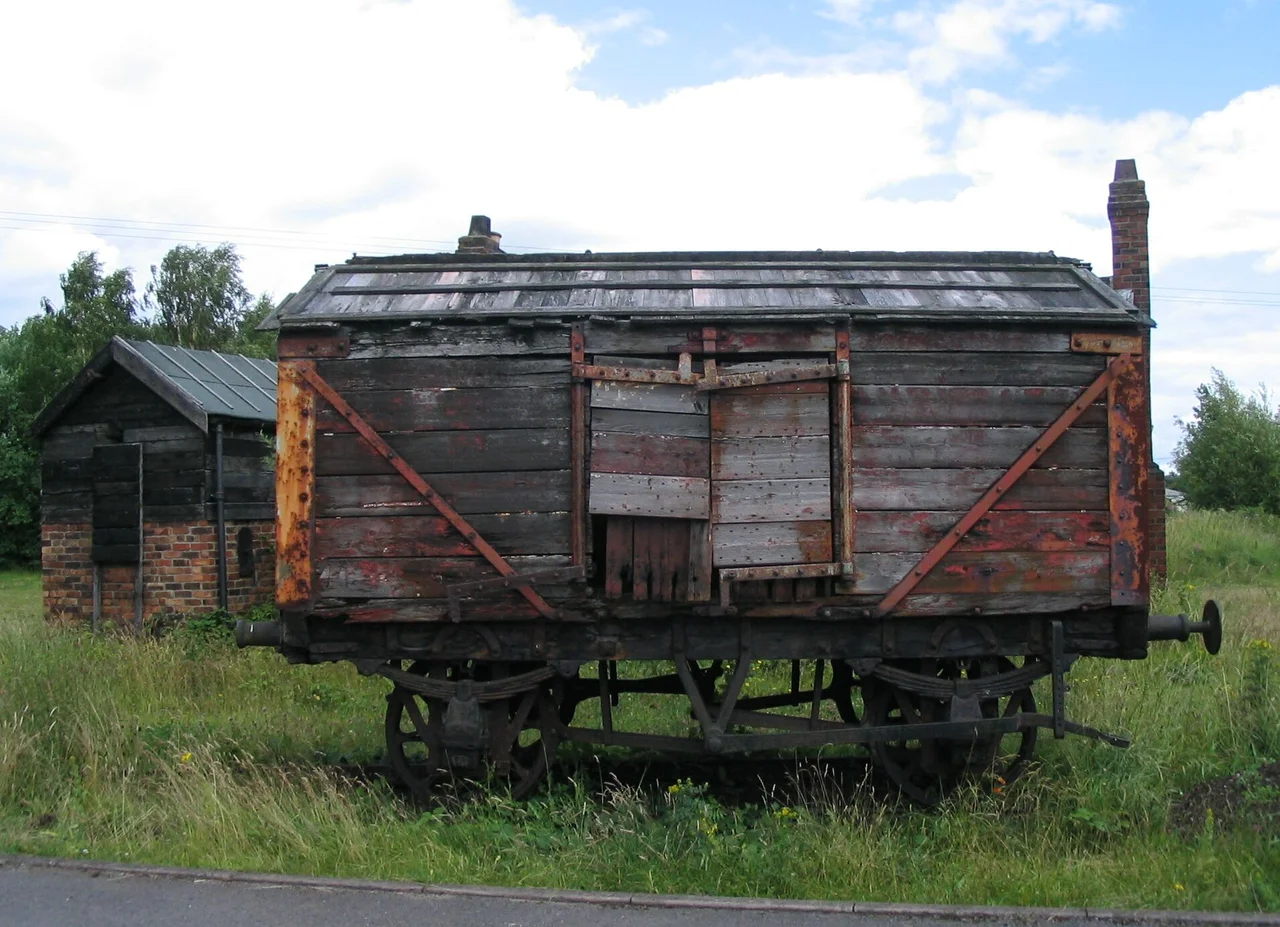 Railway van for carrying salt, at the Lion Salt Works beside the Trent and Mersey Canal in Ollershaw Lane, Marston, Northwich, Cheshire, England