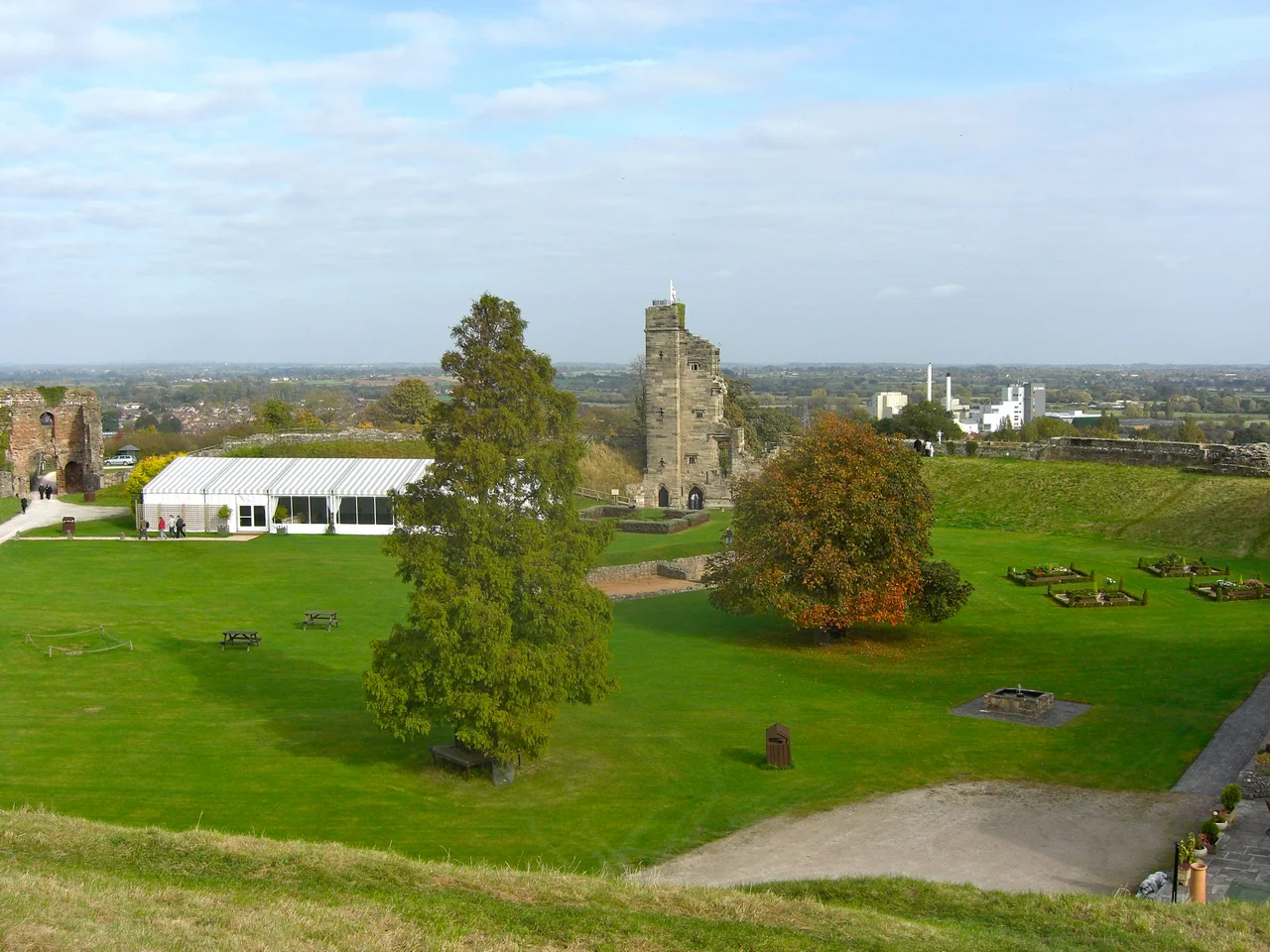 Tutbury Castle, view across the Chapel to the North Tower and Entrance Tower.