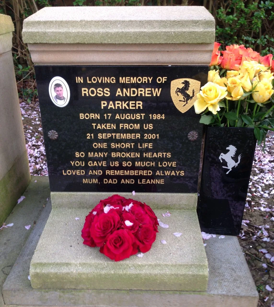 Commemerative plaque for Ross Parker at Peterborough Crematorium, circa 2014