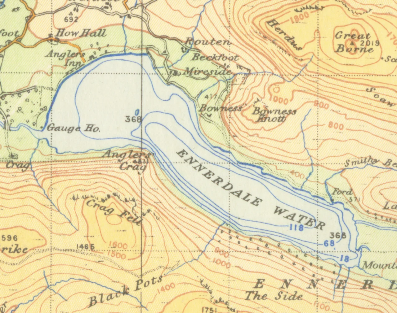 Map of Ennerdale Water from 1948 scale 1 inch to the mile scanned at 600DPI