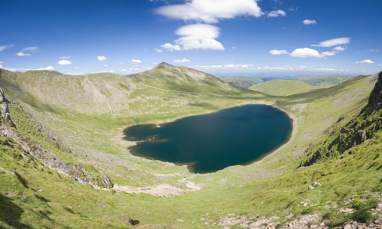 Red Tarn from near the summit of Helvellyn in the Lake District, England.