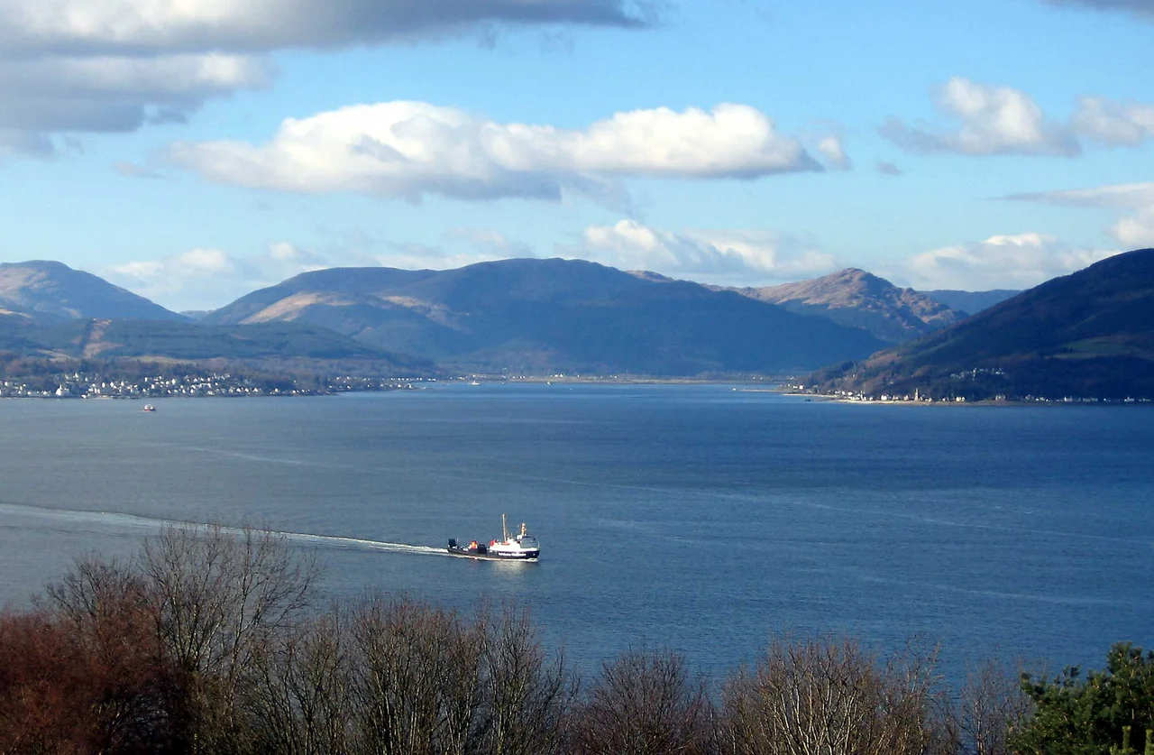 The Holy Loch seen from Tower Hill, Gourock across the Firth of Clyde in Scotland, with the ferry MV Saturn crossing from Dunoon.
photograph taken ion 20 February 2006 by User:Dave souza.

Any re-use to contain this licence notice and to attribute the work to User:Dave souza at Wikipedia.