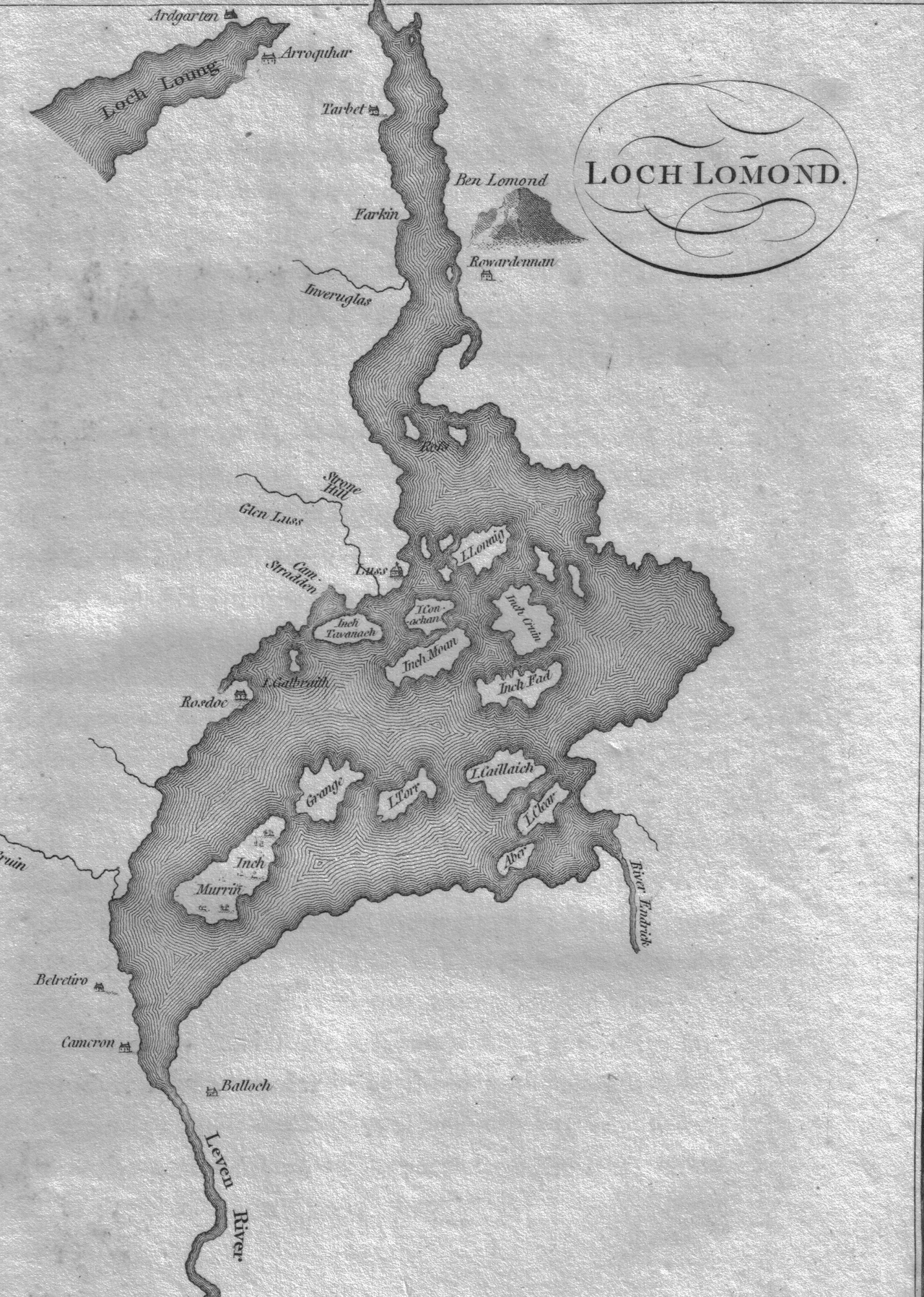 A map of Loch Lomond showing the islands and rivers. Circa 1800. Scotland.