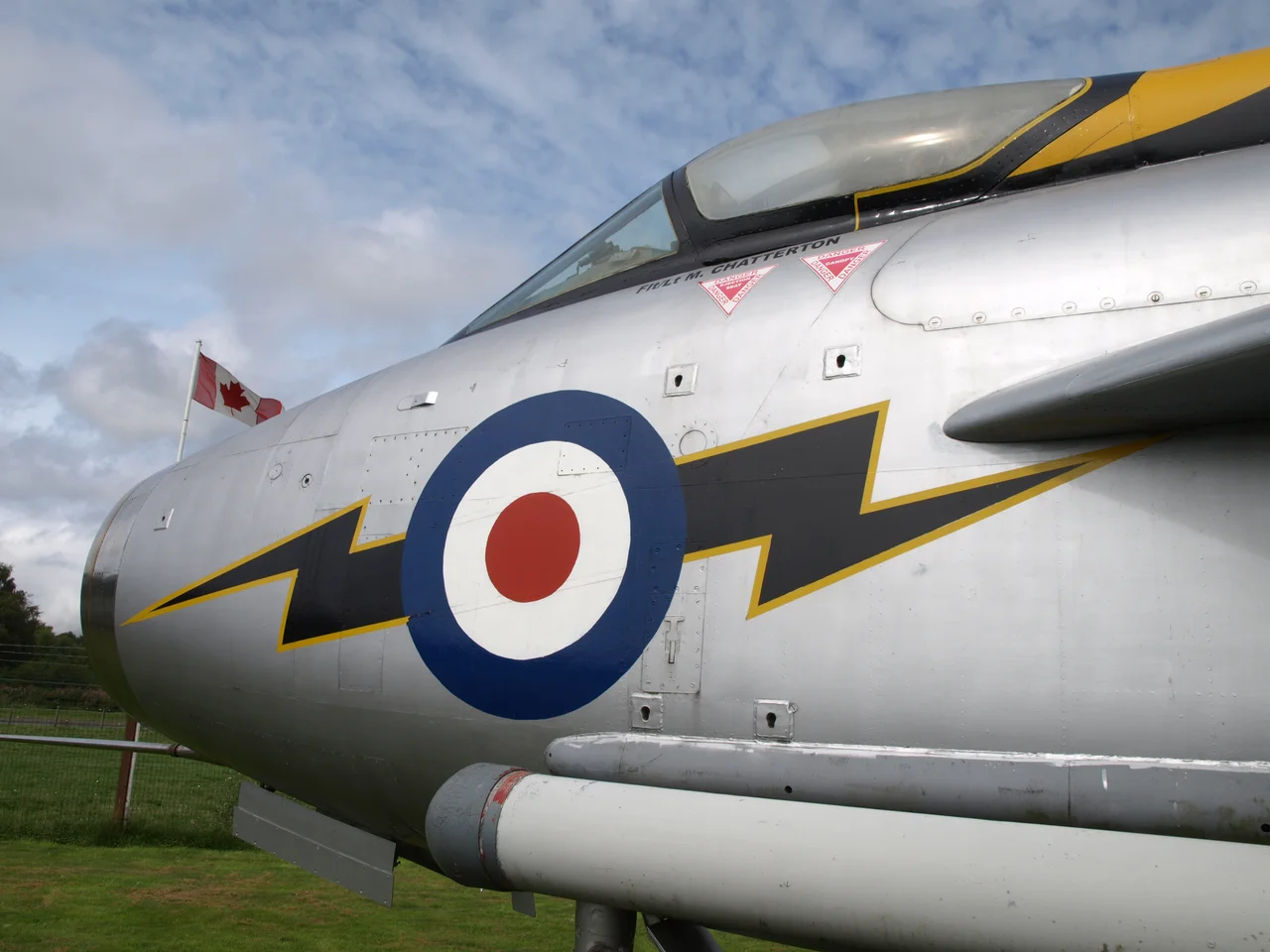 The picture is of the nose of an English Electric Lightning F53 aircraft from the collection of the Dumfries and Galloway Aviation Museum.