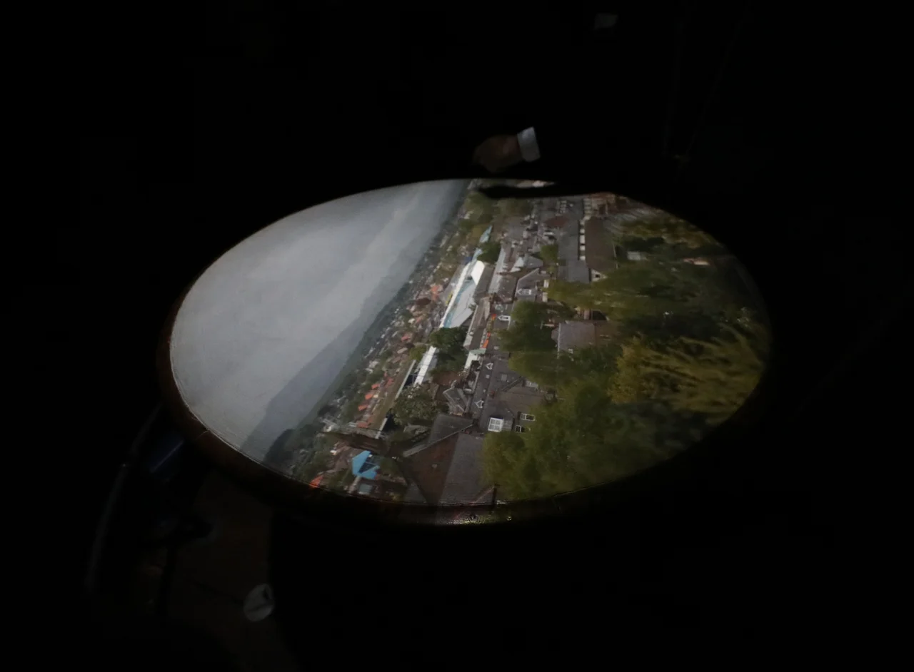 Photo of an image projected onto the focusing table of the Dumfries Museum Camera Obscura
