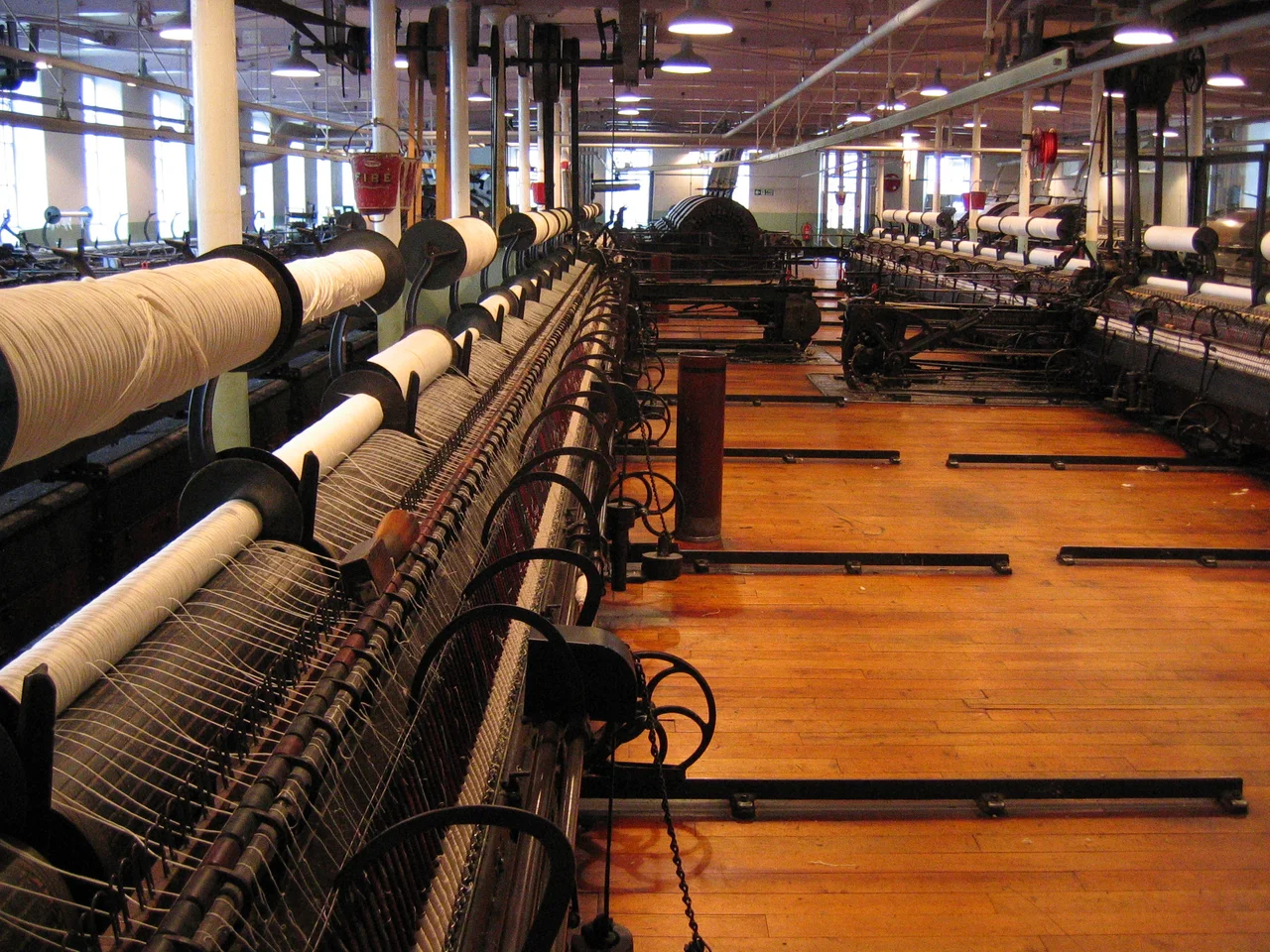Spinning room at Helmshore Mills Textile MuseumSpinning room