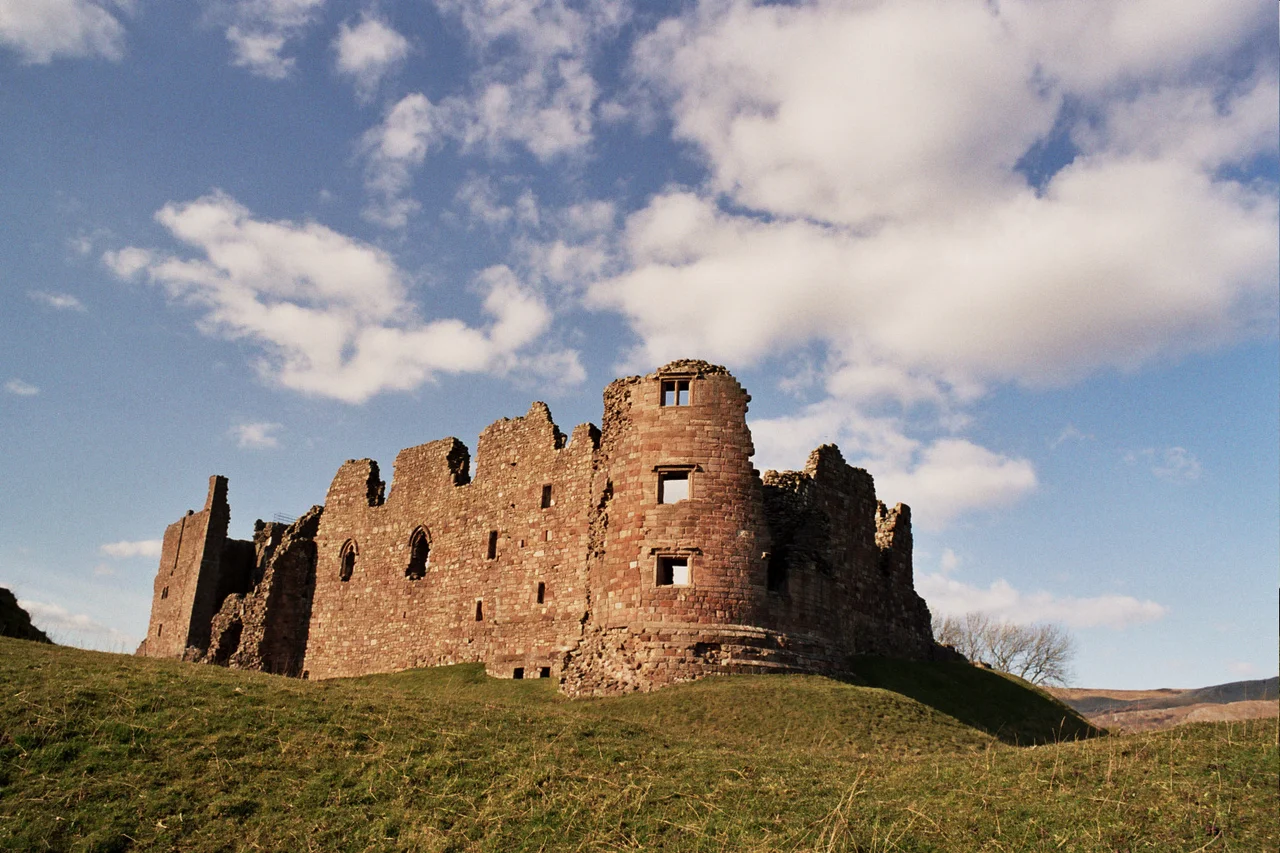 Brough Castle, in Brough, Cumbria, England. View from the south east with Clifford's Tower in the foreground, and the keep on the left.