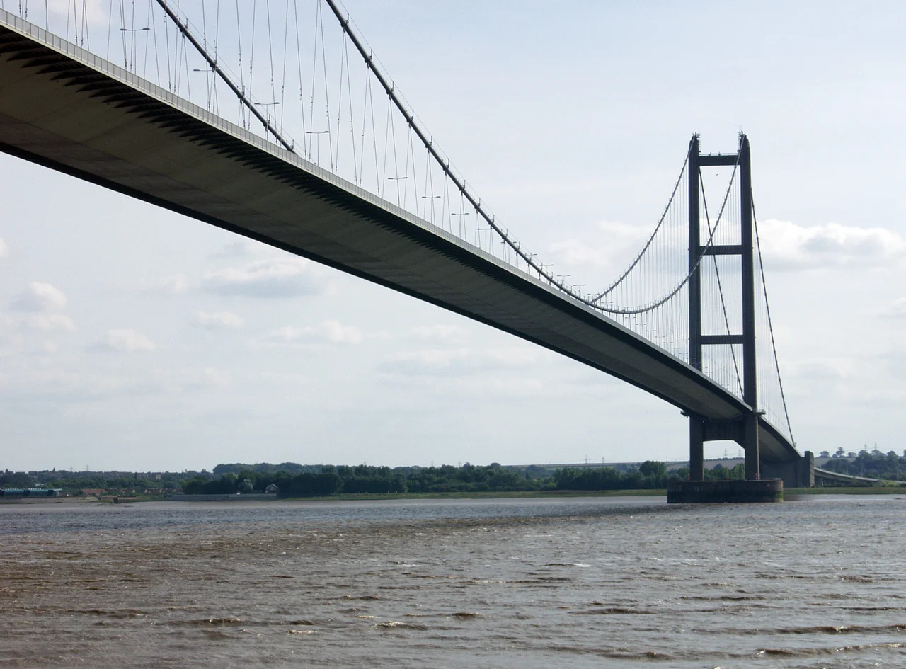 Humber bridge South tower, from Hessle Foreshore, Hessle, East Riding of Yorkshire, England.