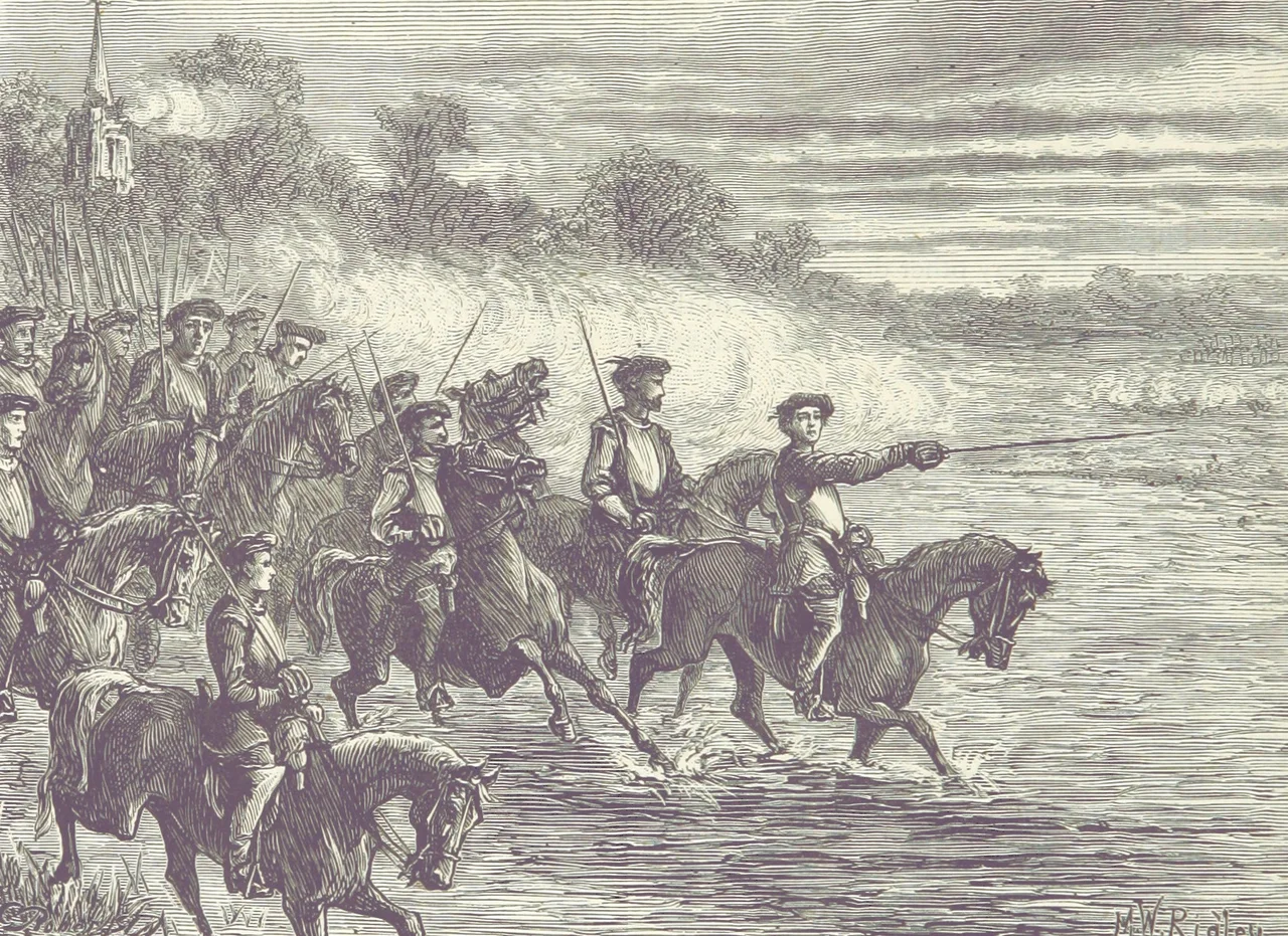 The Scots crossing the ford at the 1640 Battle of Newburn