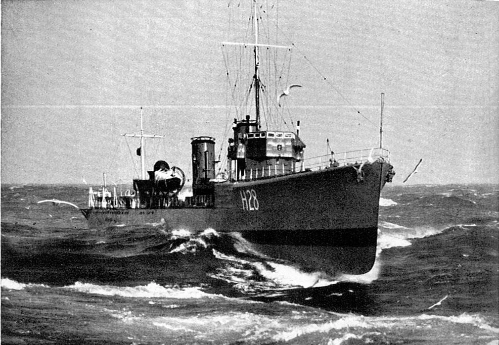 Two photographic studies of HMS Sturdy. In the lower picture she is shown battling her way through a gale.

Photo: Chrles E. Brown