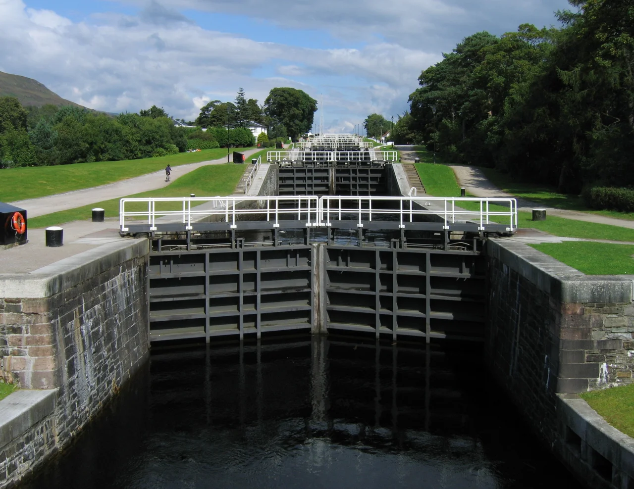 Neptune's Staircase, a staircase lock on the Caledonian Canal in Banavie.Rotated and perspective corrected version.