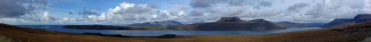 A panorama of Little Loch Broom on the west coast of the Scottish Highlands, as seen from the A832