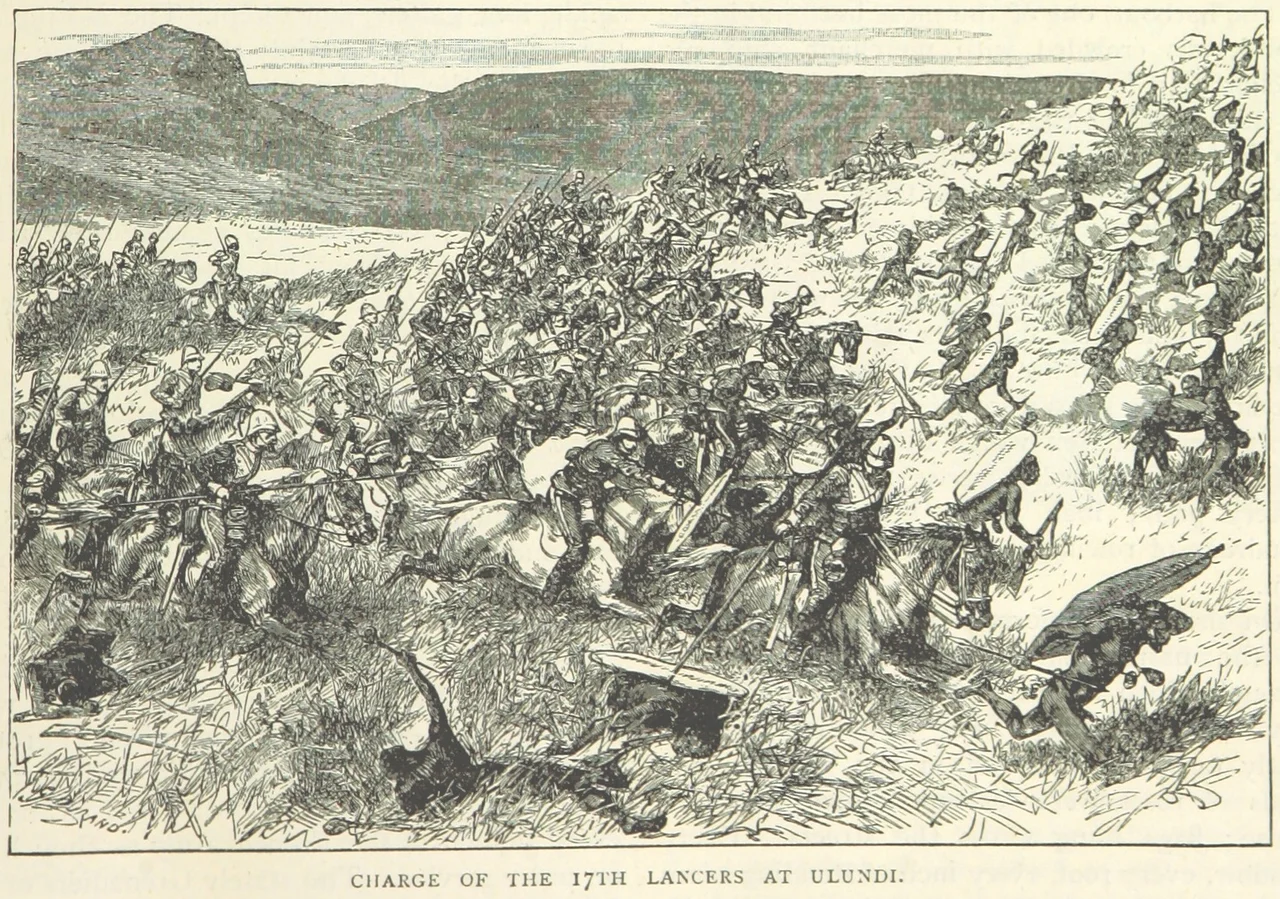 The 17th Lancers charge the Zulus at the 1879 Battle of Ulundi.