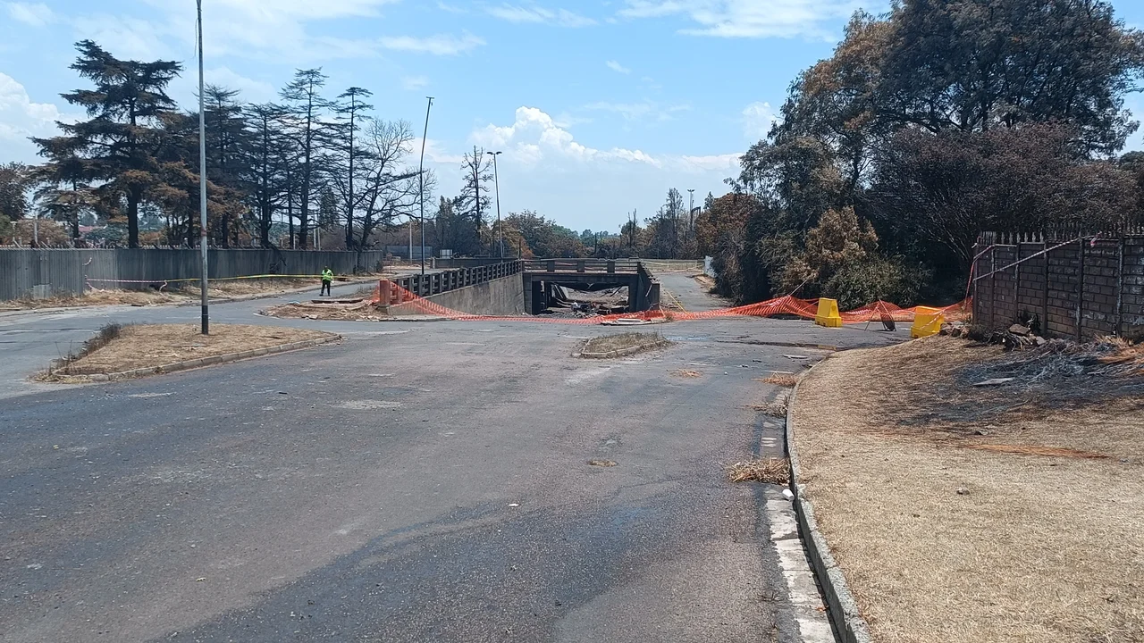 Aftermath of the explosion showing the damaged bridges