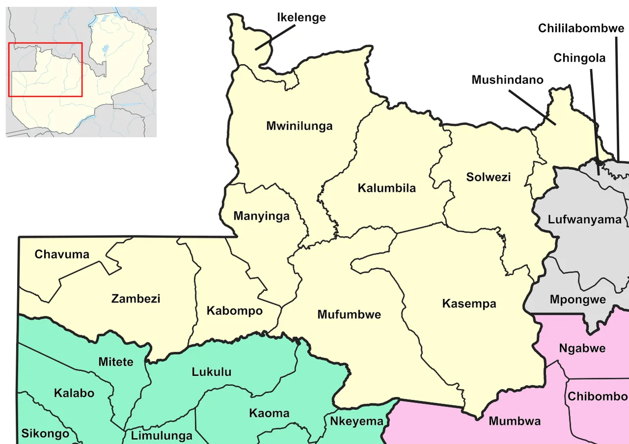 Locator maps of districts in North West Provice, Zambia