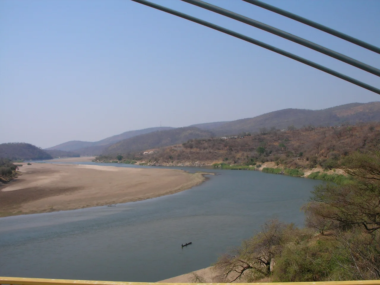 View from a bus on the Luangwa Bridge in Zambia which is part of the Great East Road from Chipata to Lusaka.