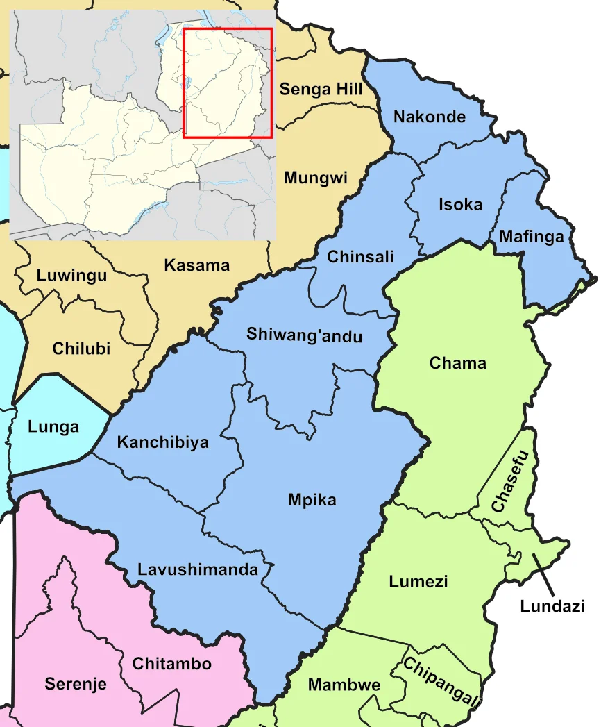 Locator maps of districts in Muchinga Provice, Zambia