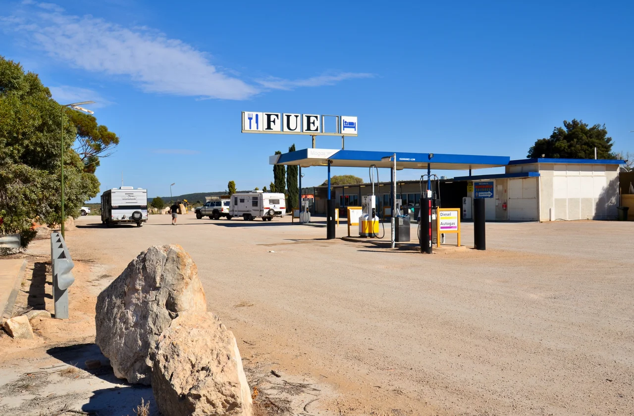 View of the roadhouse at Mundrabilla, Western Australia.