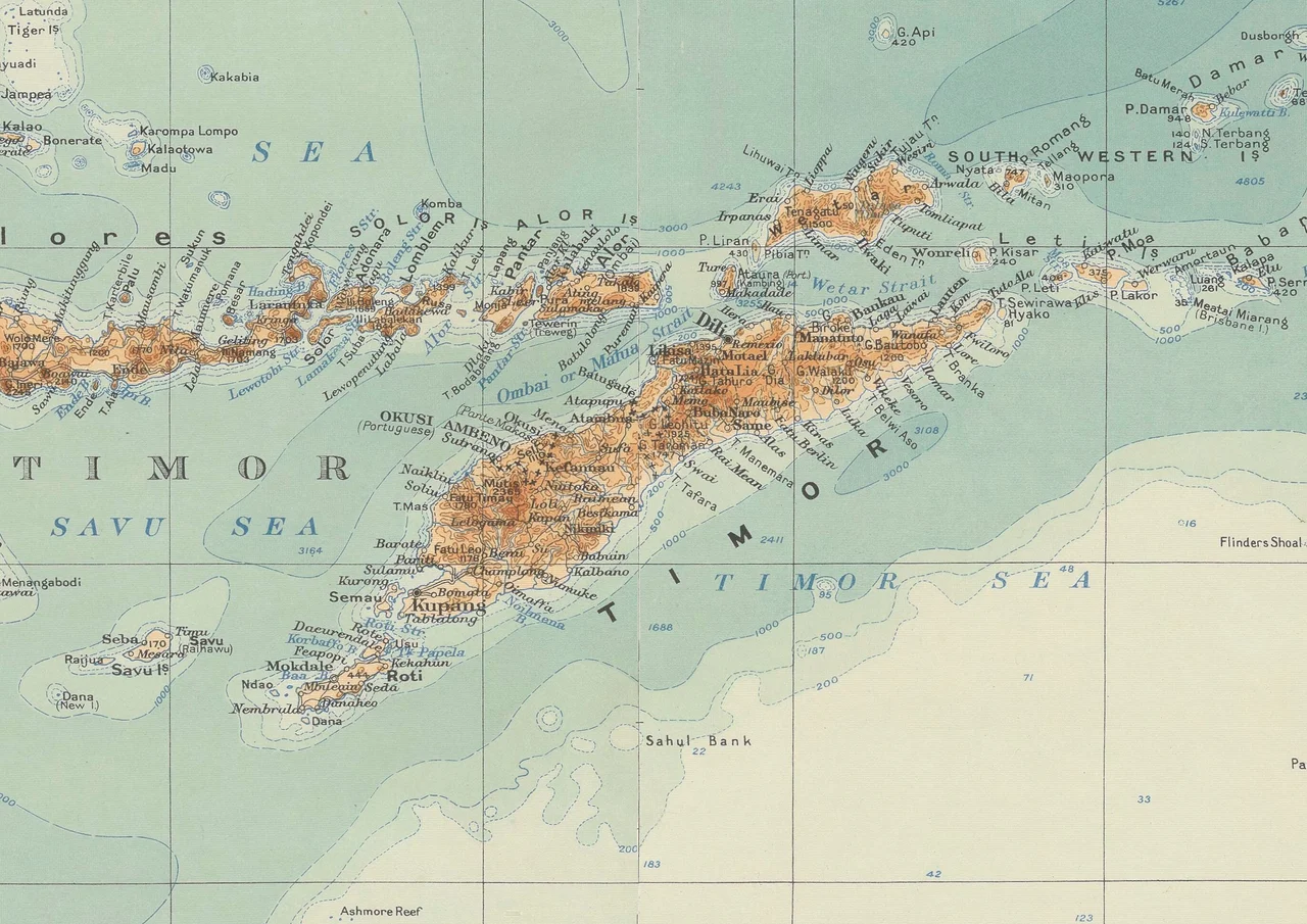 1920s map of Timor and surroundings - pieced together from two larger maps of Indonesia by the British War Office