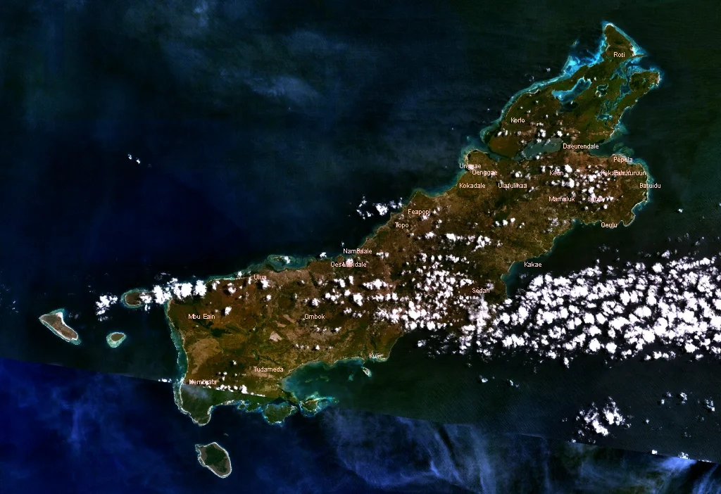 Satellite image of the island of Rote, Indonesia.