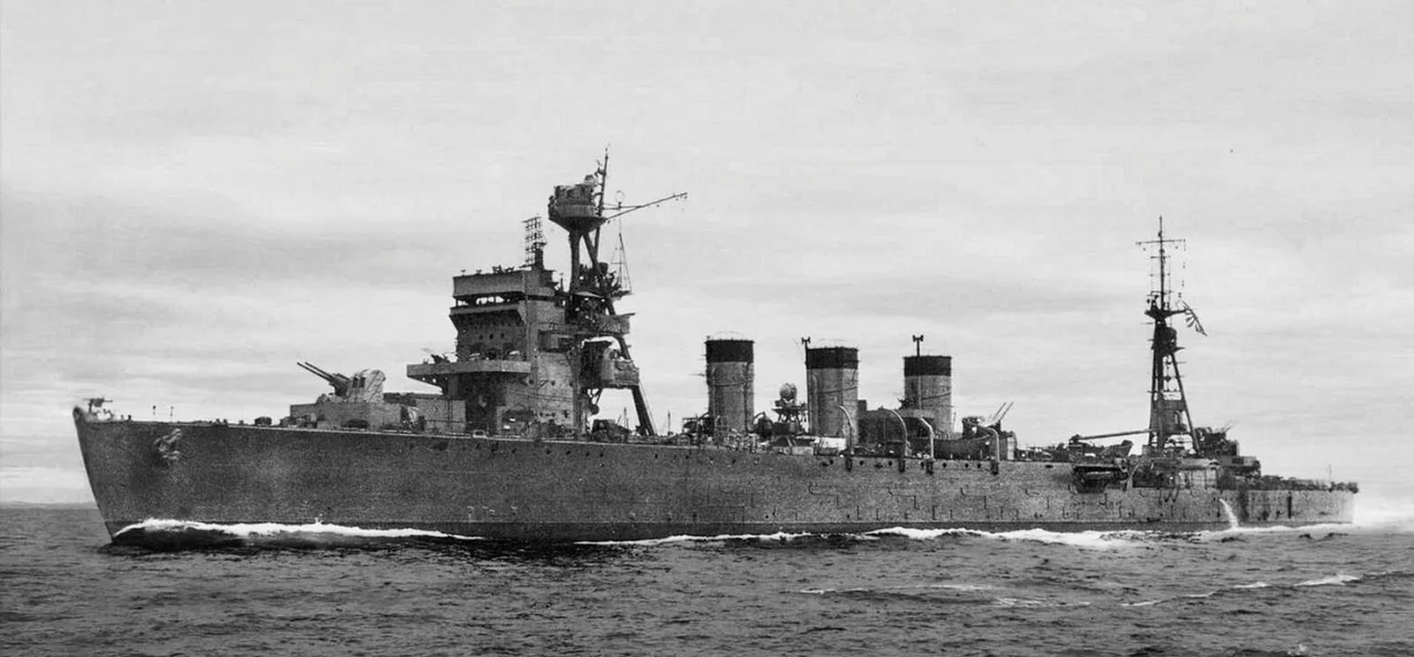 Japanese light cruiser Isuzu after modification at Mitsubishi Yokohama in 1944.