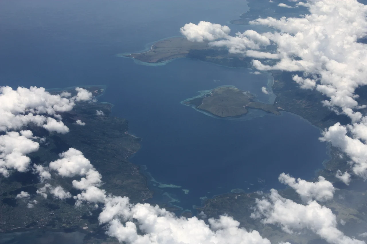 Teluk Waienga - protected bay of Lembata island, Solor Archipelago, Indonesia. Aerial view.
