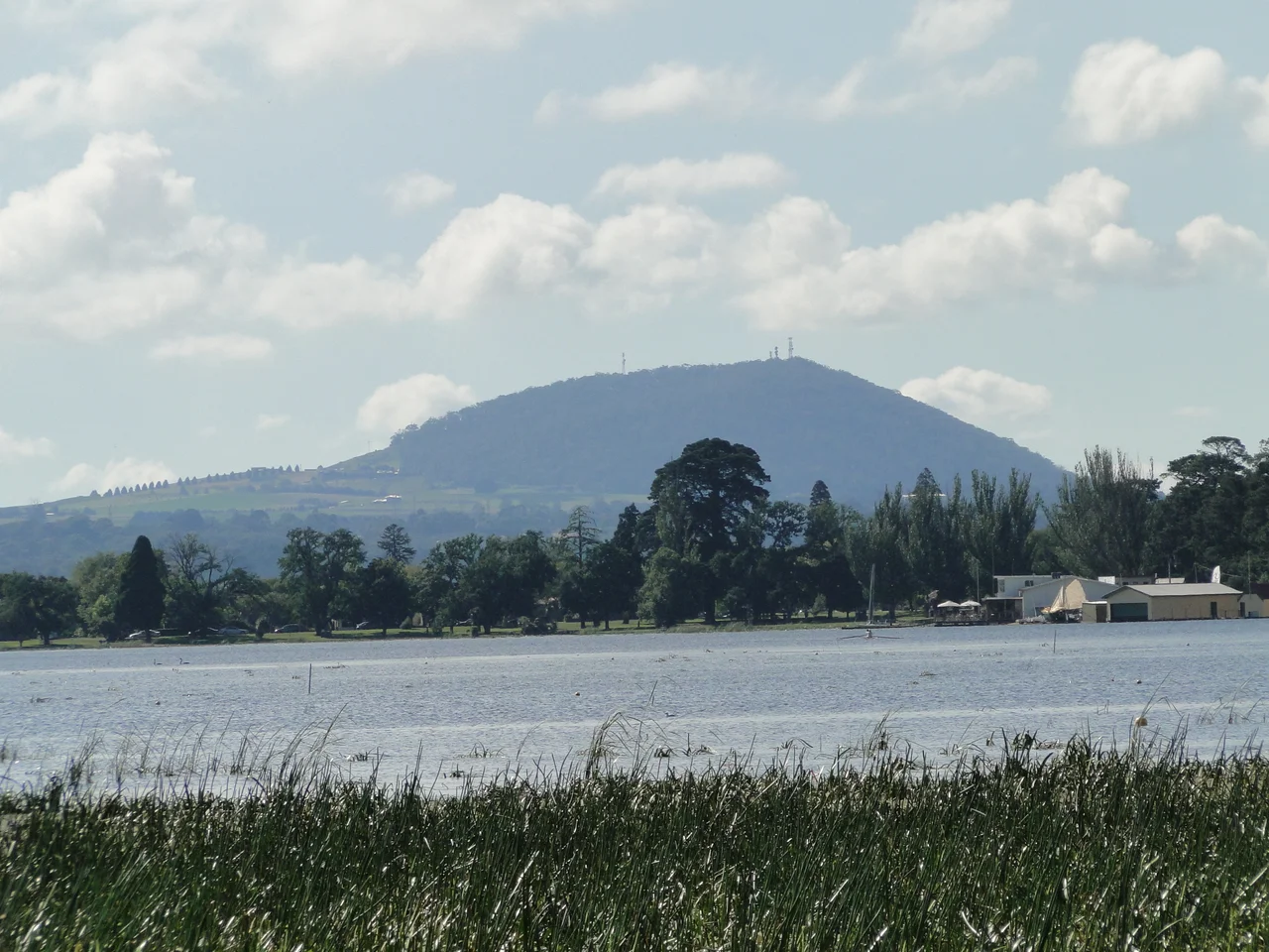 Mount Warrenheip, an inactive volcano, looking east from Lake Wendouree, Ballarat, Victoria, Australia
