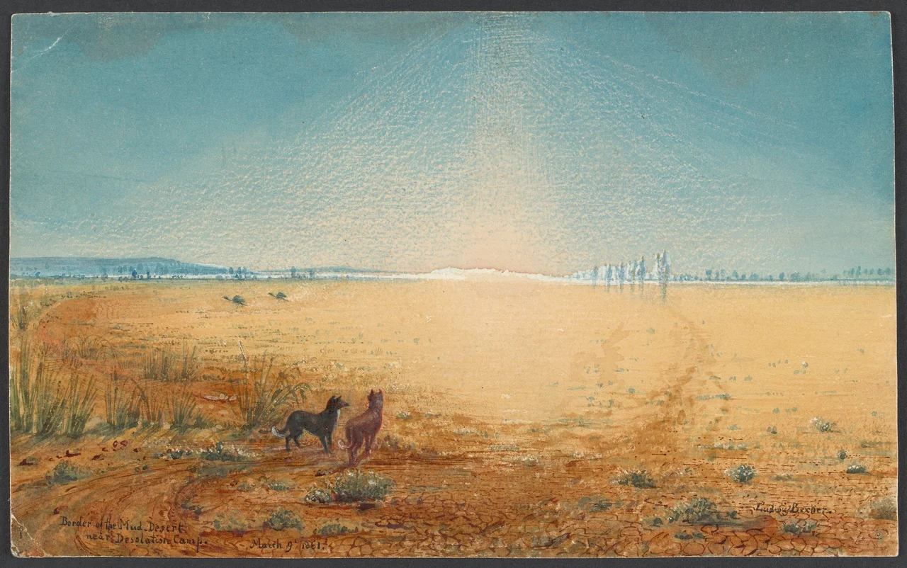 Border of the Mud-Desert near Desolation Camp by Ludwig Becker, 1861, as part of the Burke and Wills expedition