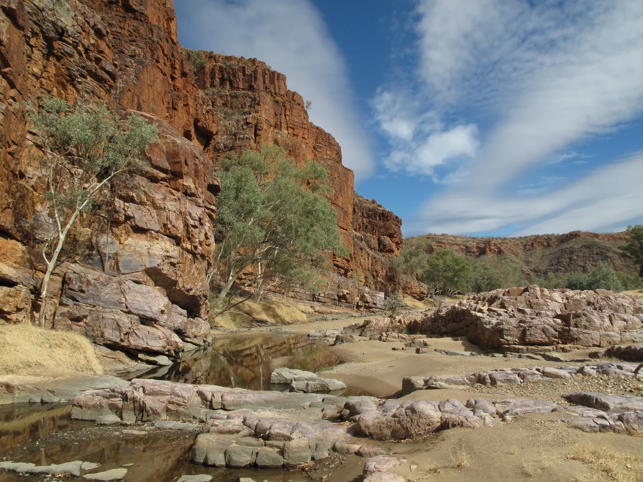 Red cliff lines in Ruby Gap Nature Park, Northern Territory, Australia