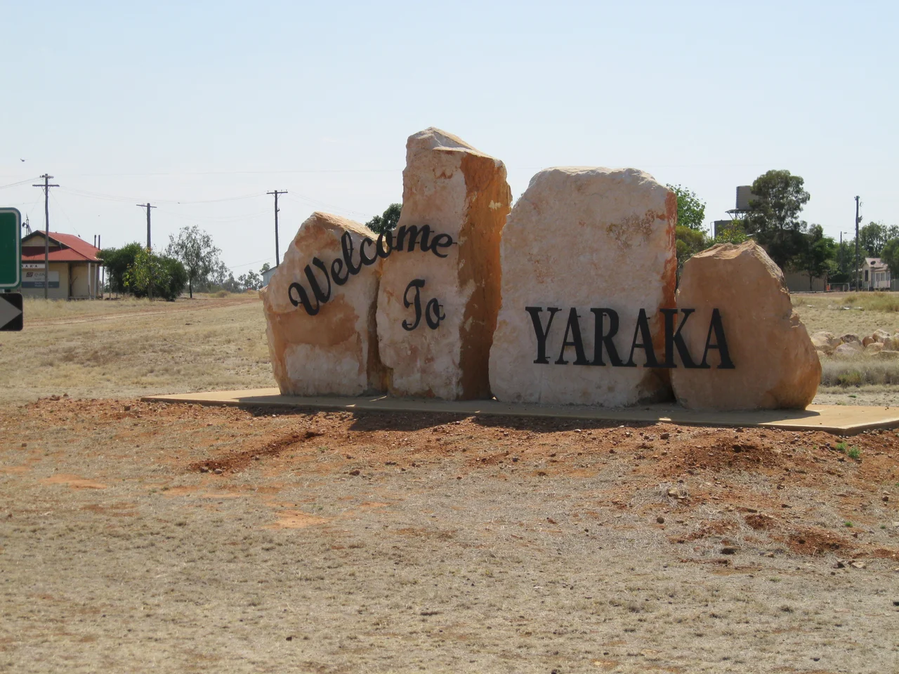 Welcome to Yaraka sign, on the western side of the town