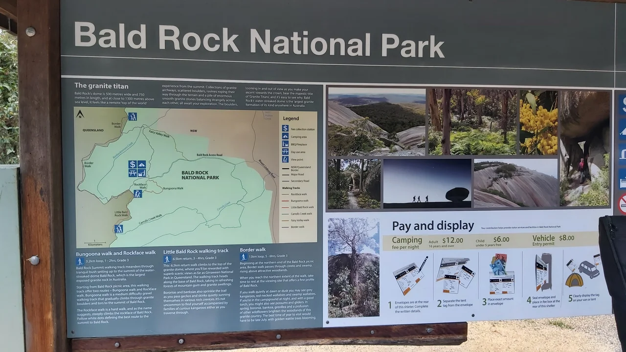 Information sign found in the car park in Bald Rock National Park.