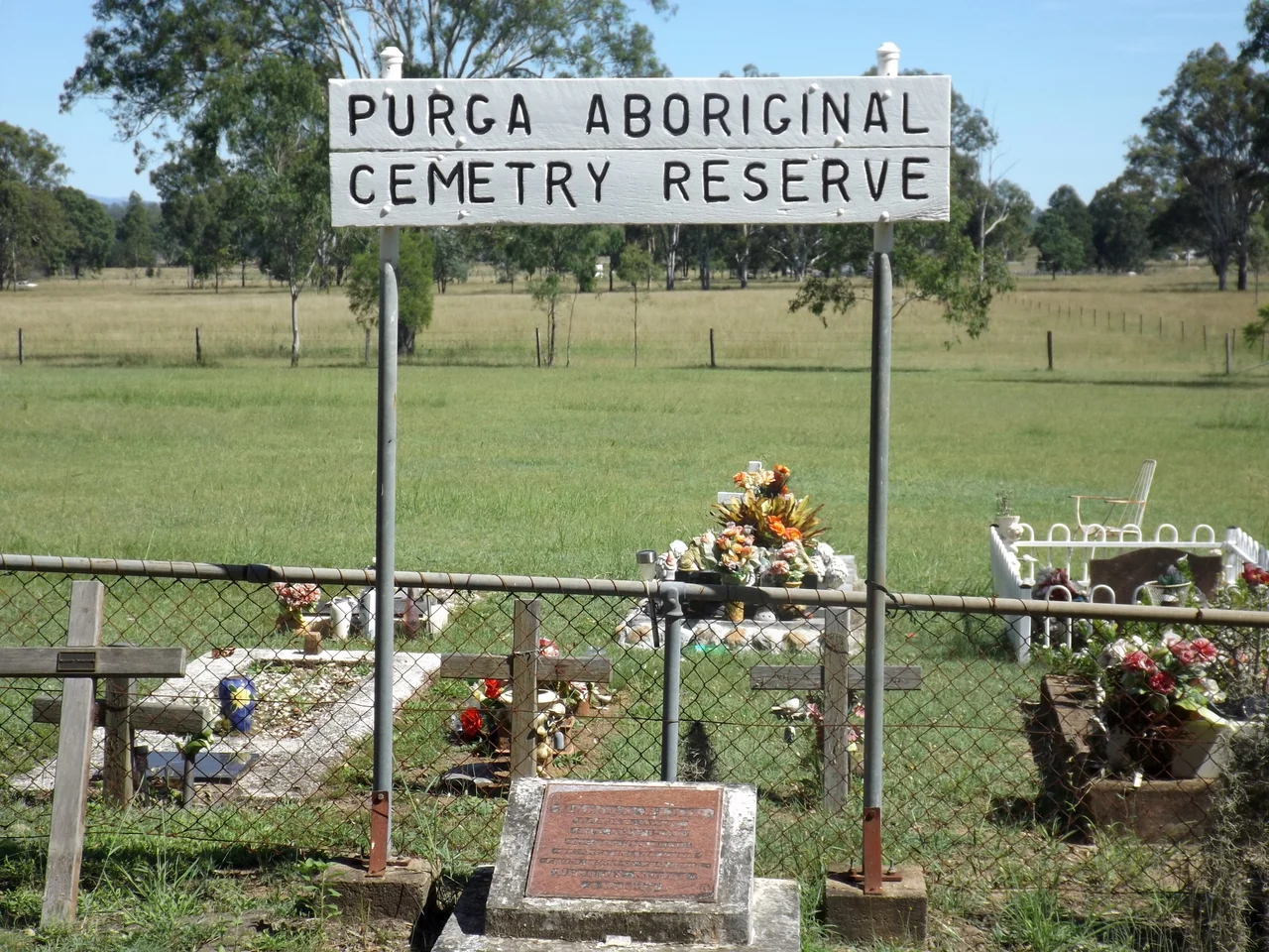 Photo of sign at Purga Aboriginal Cemetery at Purga, City of Ipswich, Queensland, Australia.