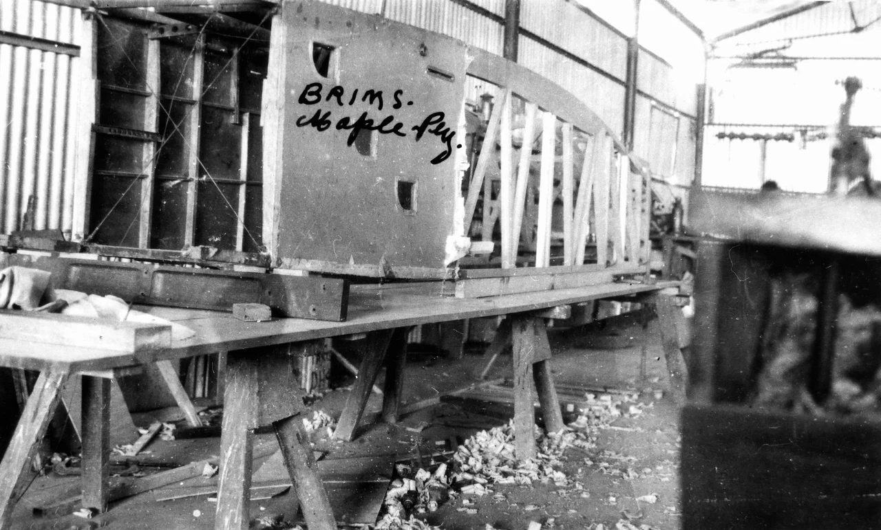 De Havilland DH.50 aeroplane fuselage under construction, Cloncurry, ca. 1927
Brims Brothers Plywood Factory made the plywood which was used for construction of the aeroplane bodies by Qantas airlines in the 1920s.