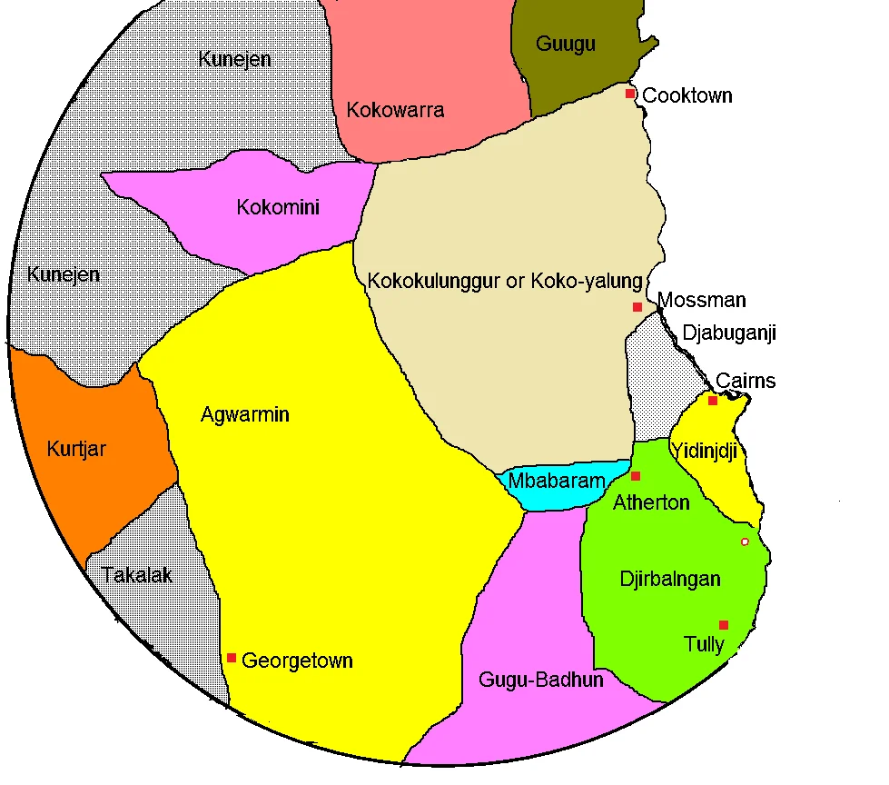 Map of the traditional lands of Australian Aboriginal tribes in the area of Cairn, Queensland