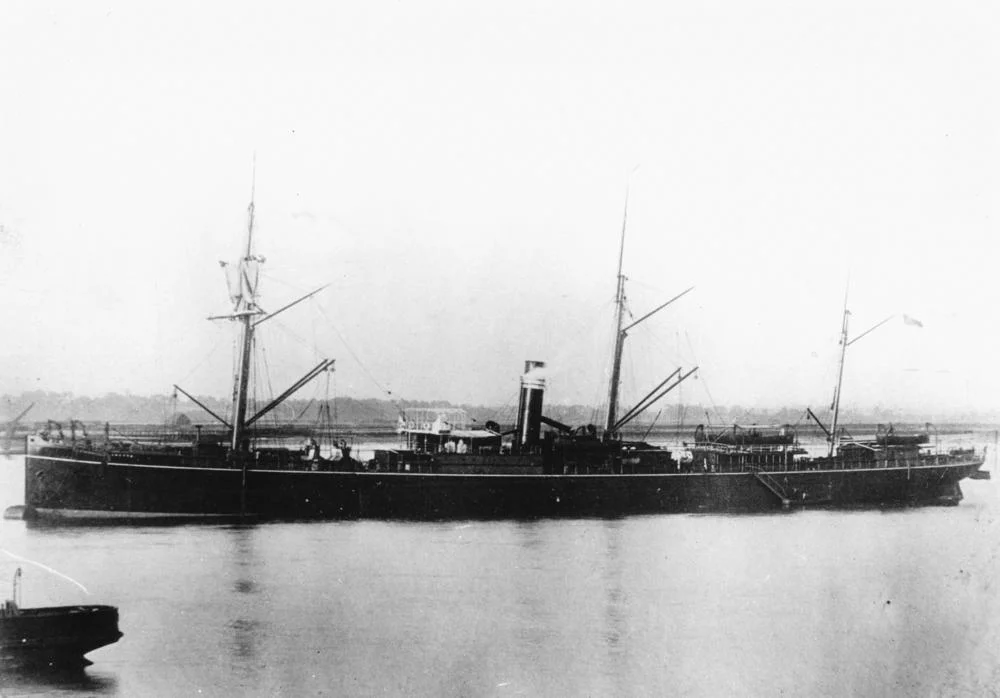 RMS Quetta in 1884 near Gravesend in the River Thames. (Description supplied with photograph.) She was wrecked in the Torres Strait off Queensland on 18 February 1890.
